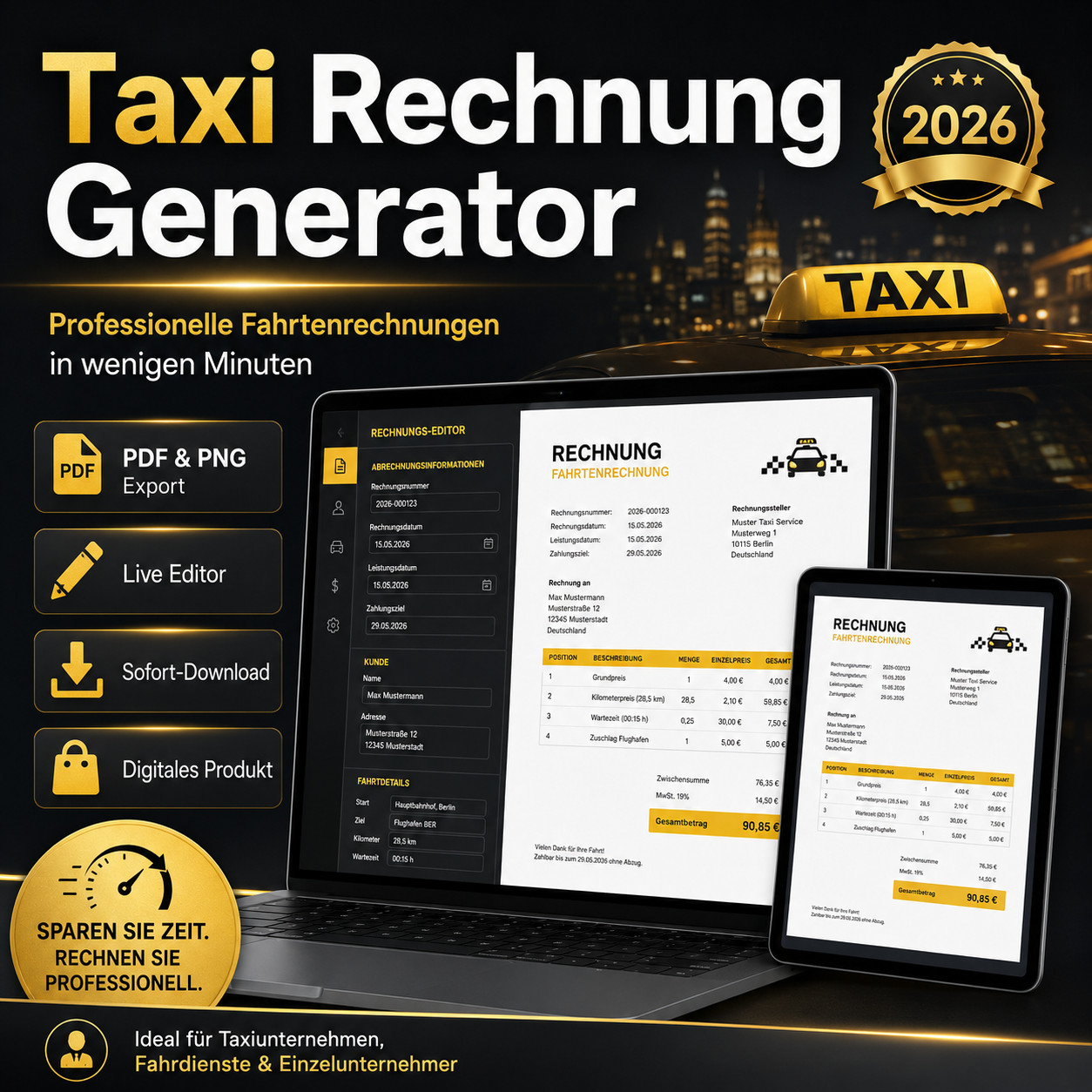 Taxi Invoice Generator Editor 2026 HTML Template PDF PNG Trip Invoice