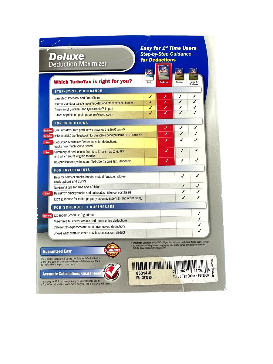 TurboTax Deluxe Deduction Maximizer Federal+State Tax Year 2006 forWindows & MAC