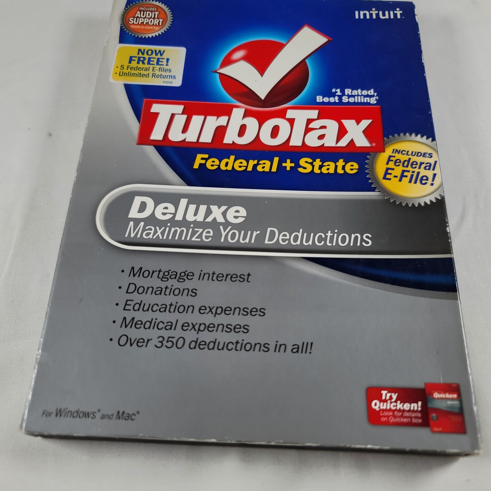 2008 Turbo Tax Deluxe Federal and State, with box