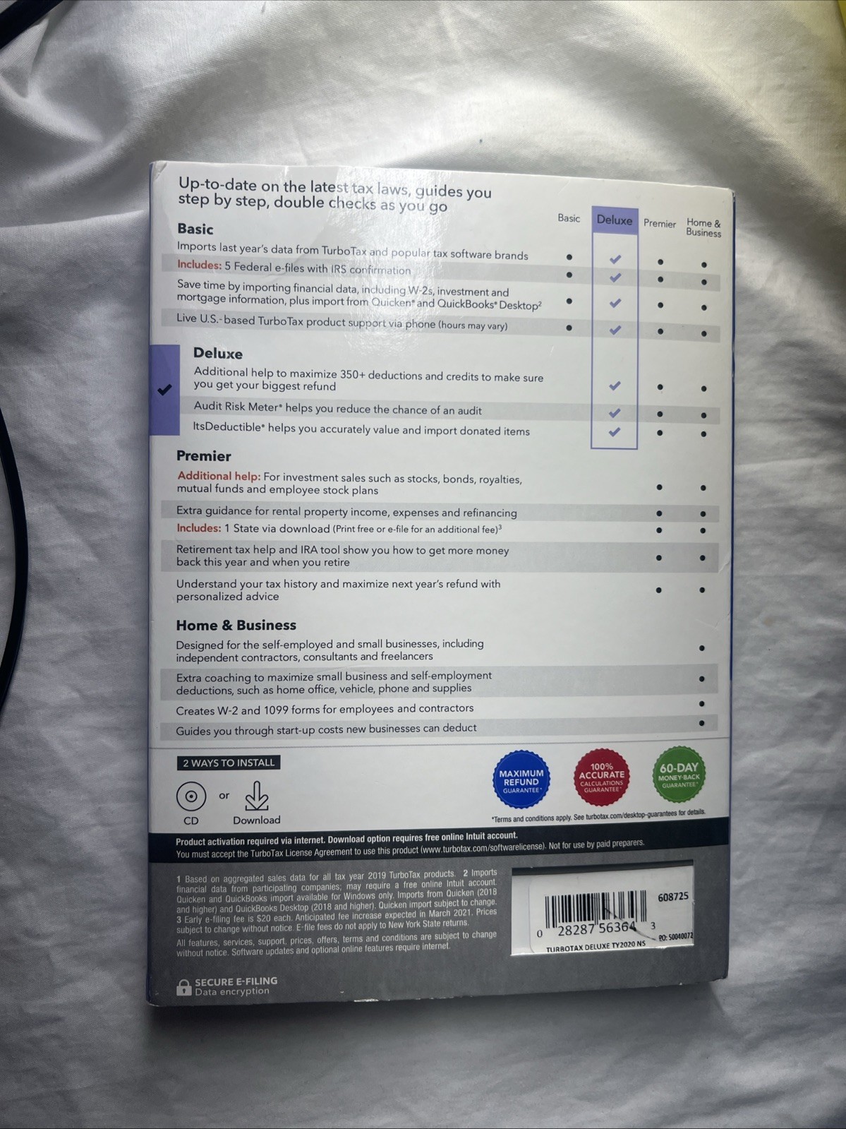 Intuit TurboTax Deluxe Tax Preparation Federal 2020 -State Returns Not Included