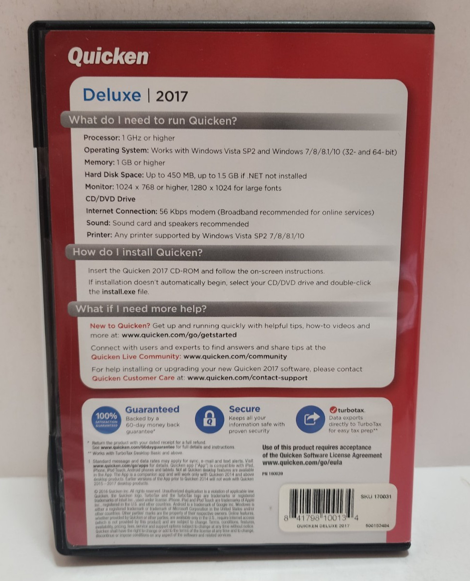 Intuit Quicken 2017 Deluxe For Windows Brand New Sealed READ BEFORE PURCHASING!!