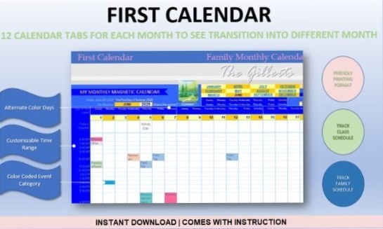 Excel Simple Customizable Automated First Calendar 2025 Scheduling