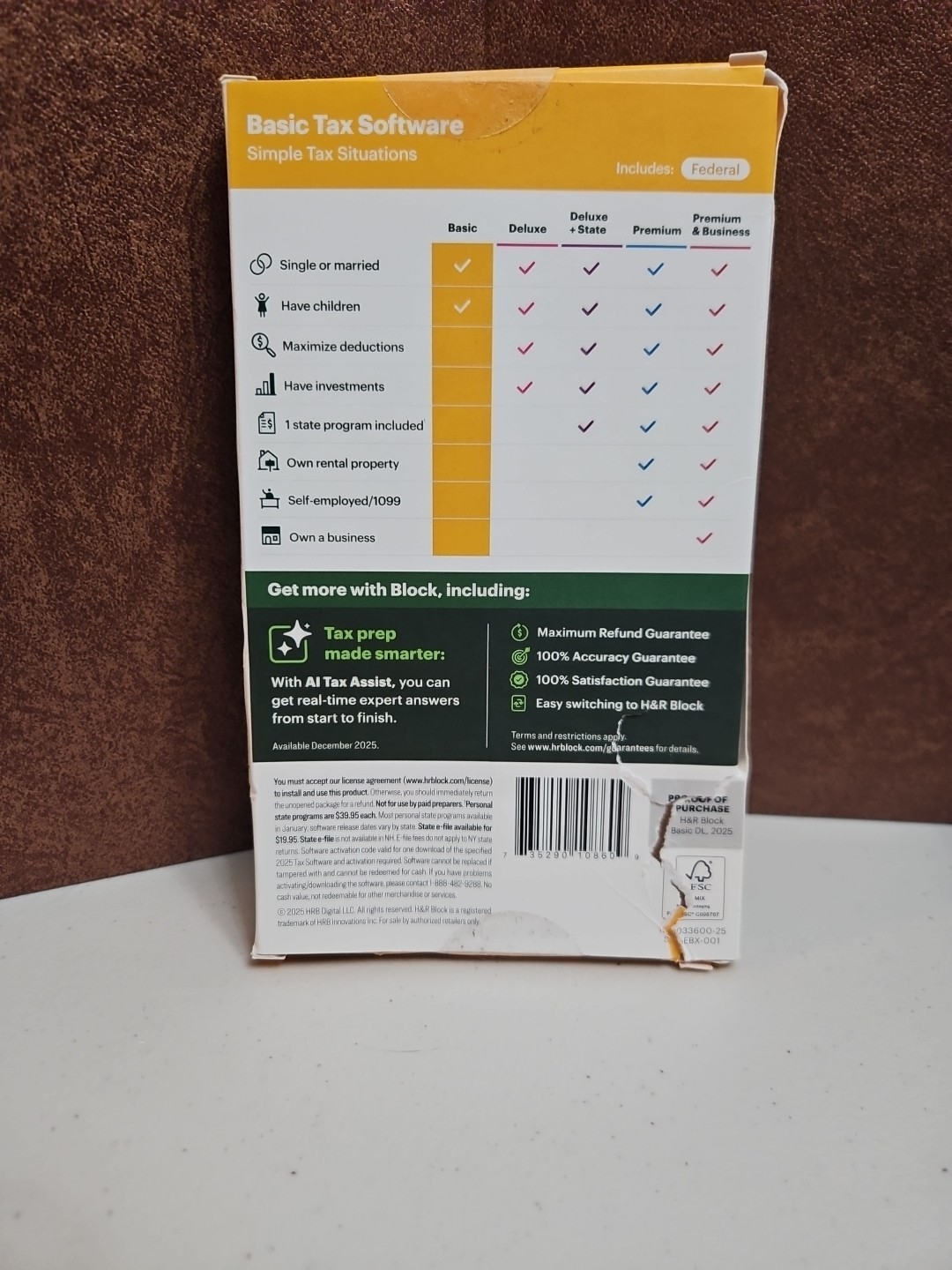 H&R Block Tax Software Basic 2025 PC/Mac [Key Card] NEW