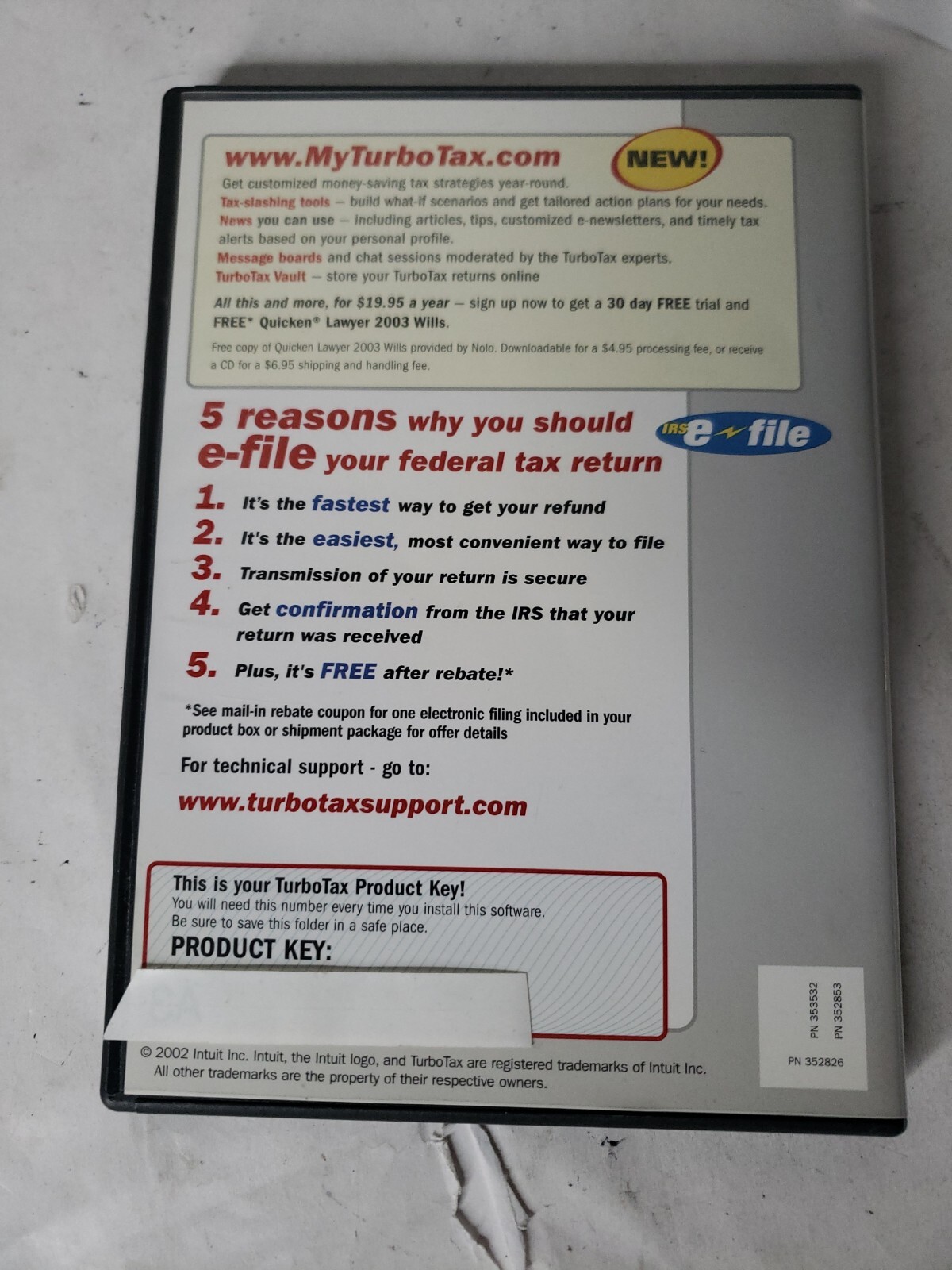 Turbotax 2002 Deluxe for windows. Federal and State + Federal E-file