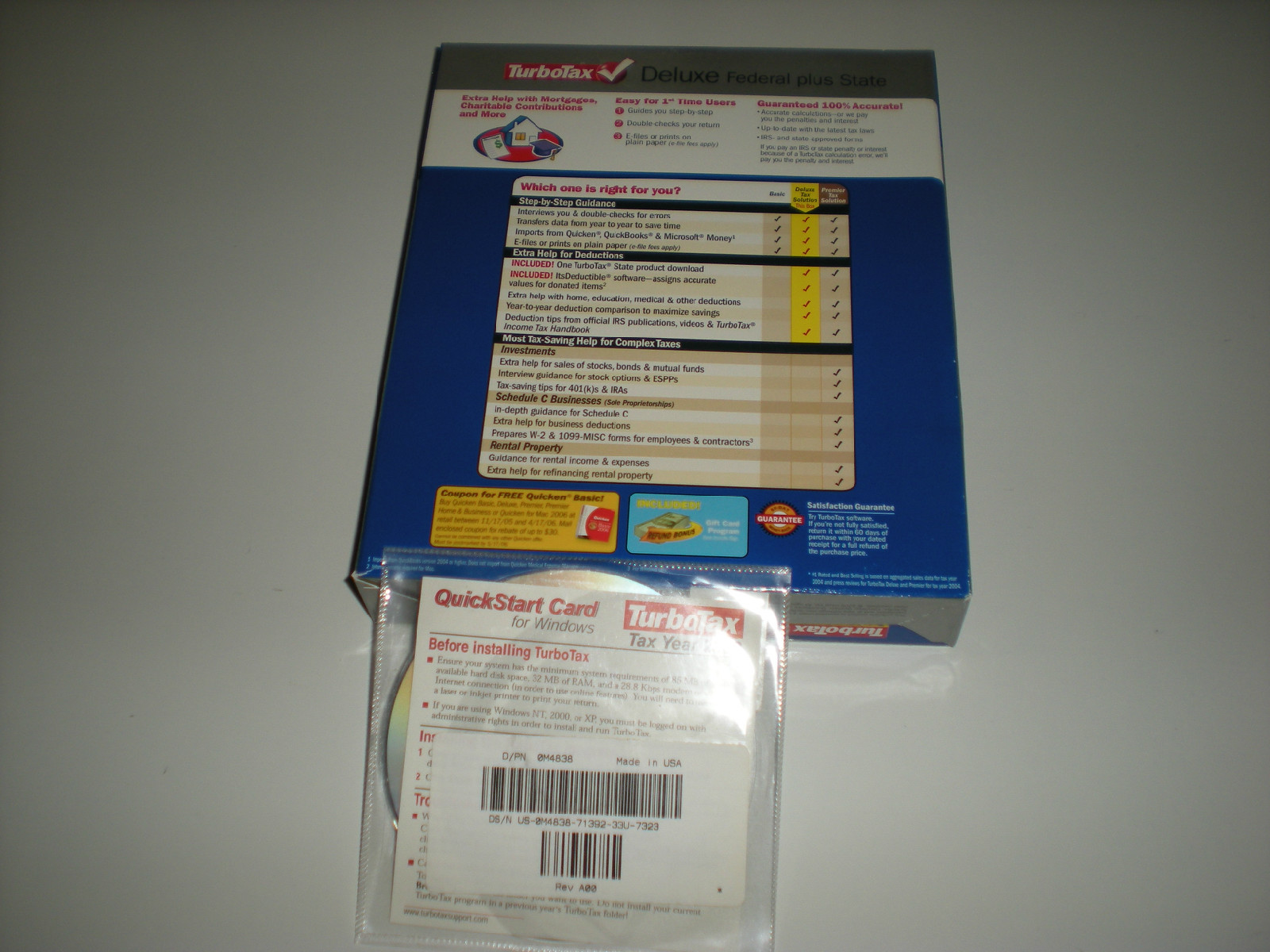 Turbotax 2005 Deluxe with state and 2003 Basic. New.