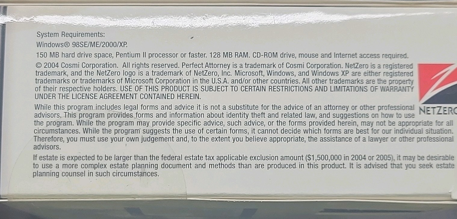Cosmi Perfect Attorney Platinum Home Legal Software CD-ROM Windows 98/ME/2000/XP