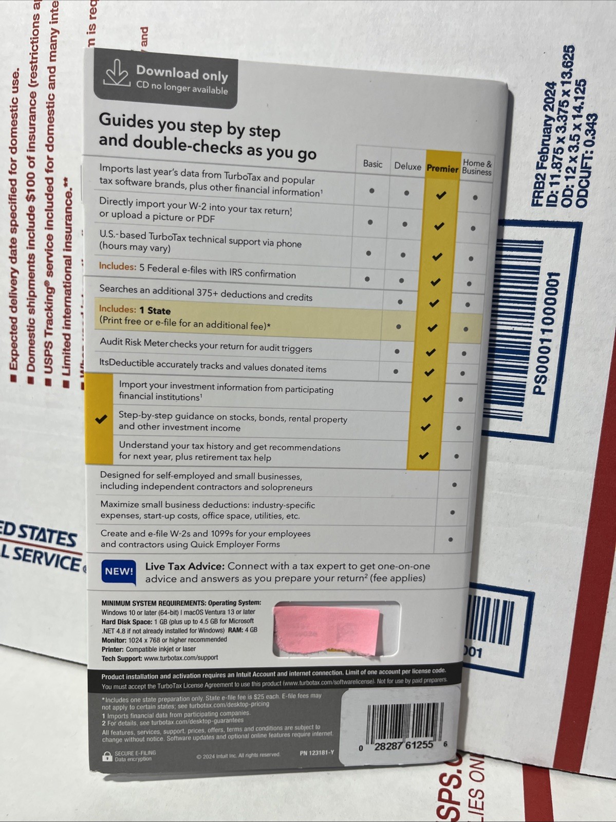 2024 Intuit Turbotax Premier Investments Rental Federal State Window Mac Sealed